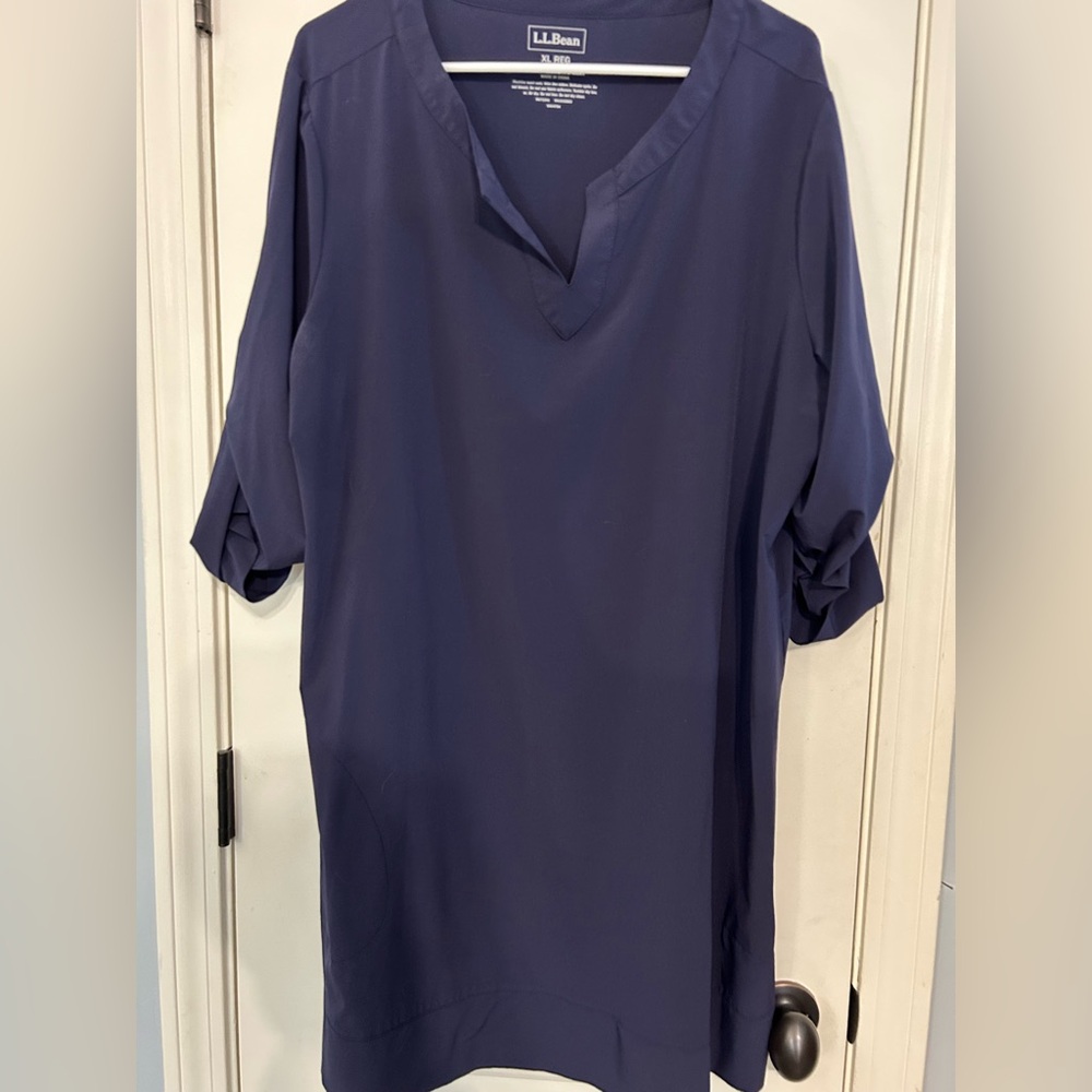L.L. Bean Women's Navy 3/4 Length Sleeve Dress